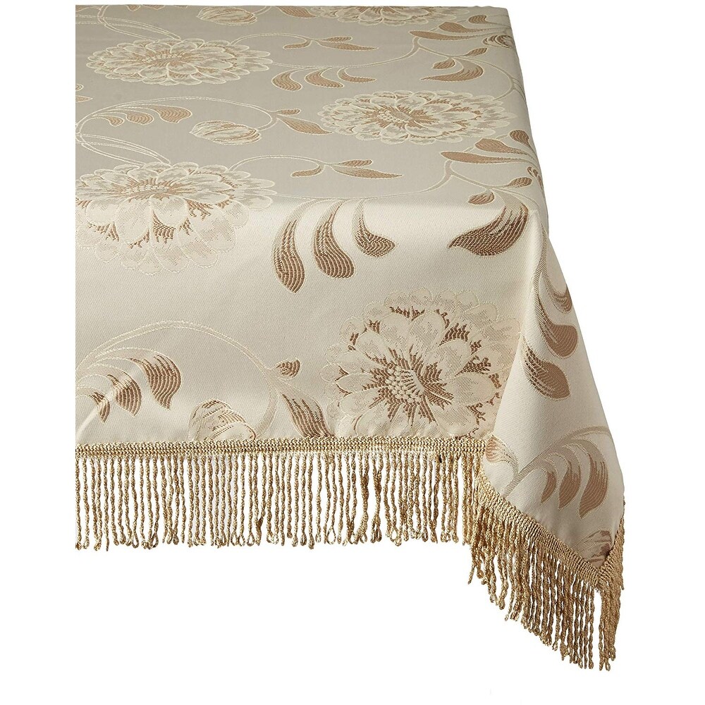 Violet Linen Legacy Floral Damask Design Fringes Tablecloth   54\