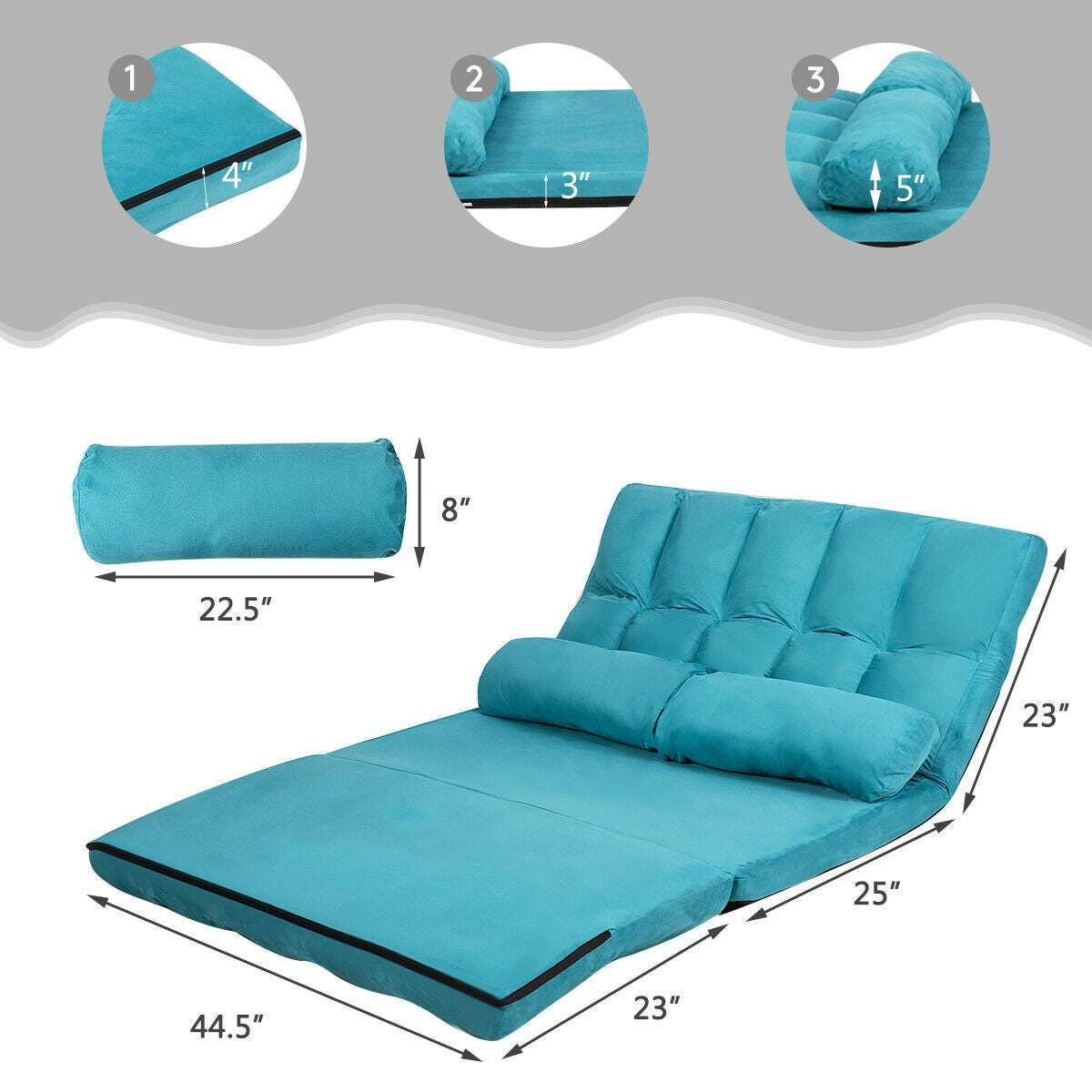 Adjustable Floor Sofa, Foldable Lazy Sofa Sleeper Bed 6-Position Adjustable,2 Pillows