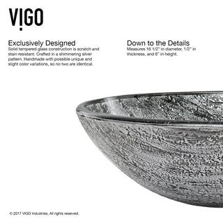 VIGO Glass Round Vessel Bathroom Sink in Titanium Gray with Linus Faucet and Pop-Up Drain in Brushed Nickel VGT559