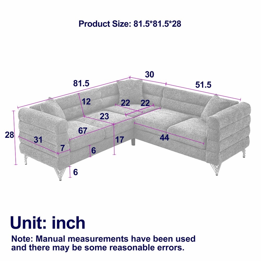 81.5Inch Corner Sofa Covers Oversized 5 Seater Sofa Set L Shaped Sectional Couch with Cushions for Livingroom