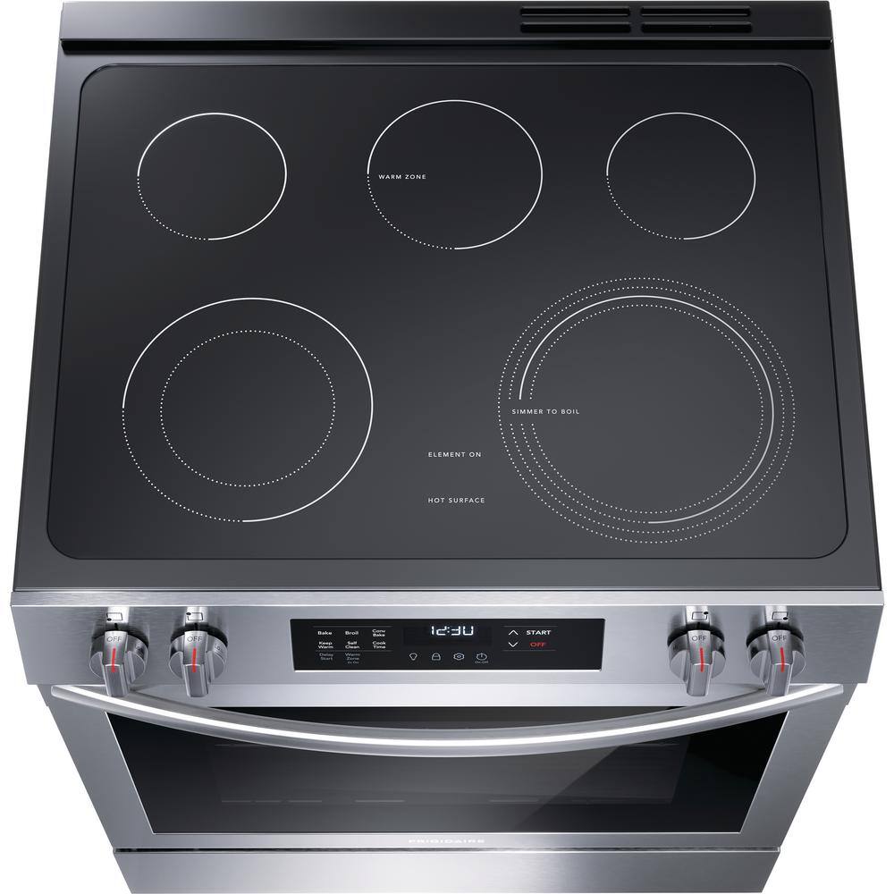 Frigidaire 30 in. 5-Element Slide-In Front Control Electric Range with Convection in Stainless Steel FCFE3083AS