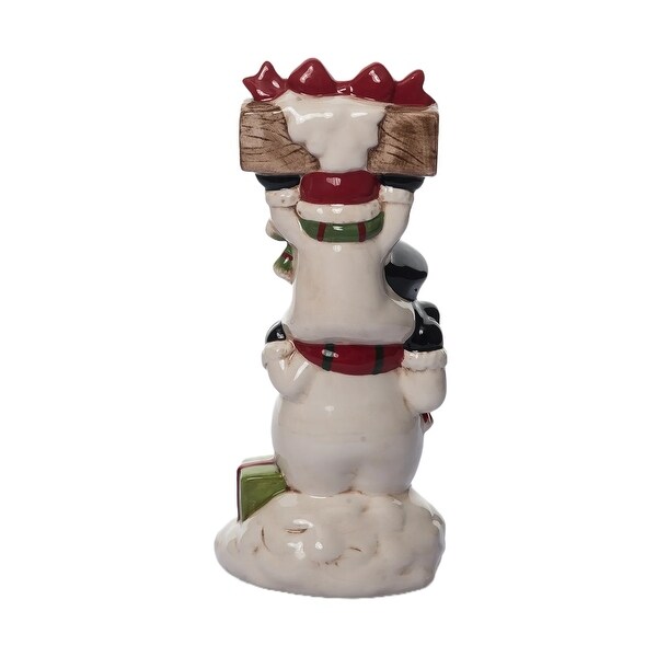 Transpac 11.75 in. Holiday Stacked Snowmen with Sign with Music