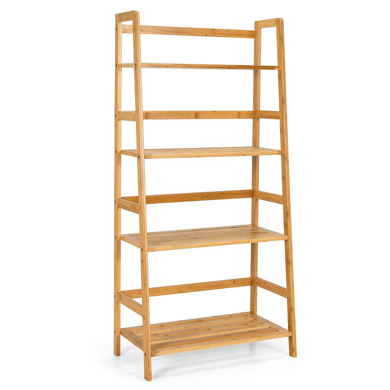 4-Tier Wicker Bookshelf Ladder Shelf Plant Stand Rack-Natural