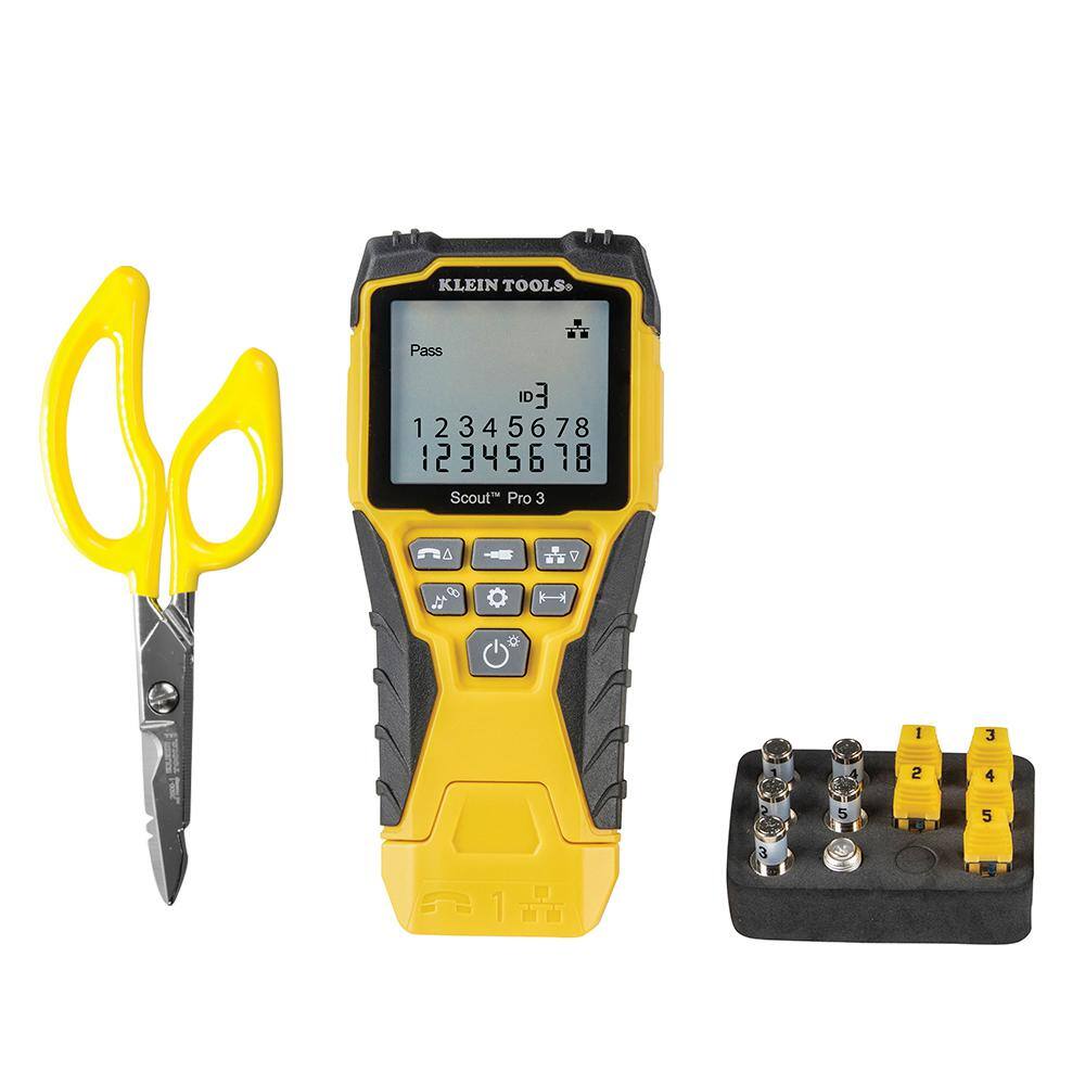 Klein Tools Cable Tester Kit with Scout Pro 3 Tester Remotes Adapter Battery and All-Purpose Electrician's Scissors M2O41648KIT