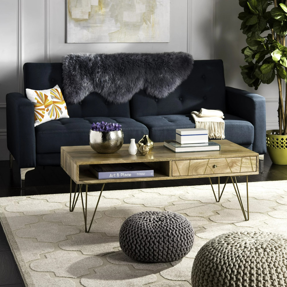 Retro Coffee Table  Hairpin Legs With Mango Wood Top  ampDrawer   Midcentury   Coffee Tables   by Declusia  Houzz