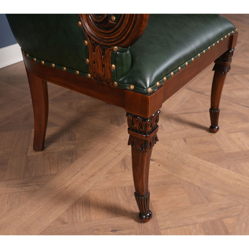 NDRAC059GRN Green Leather Arm Chair   Traditional   Dining Chairs   by Niagara Furniture  Houzz