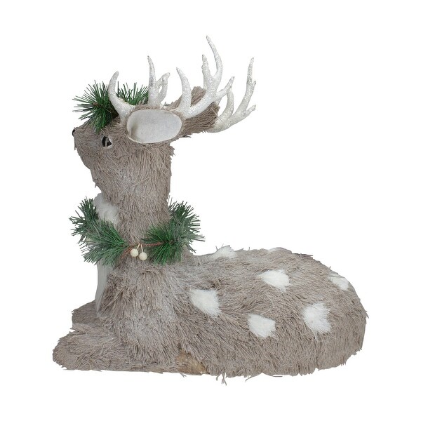 14 Gray Sitting Sisal Reindeer with Wreath Christmas Figure