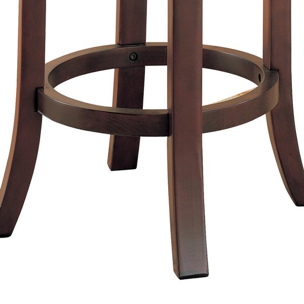 Round Wooden Counter Height Stool with Upholstered Seat， Brown， Set of 2 - 24 H x 19 W x 19 L Inches