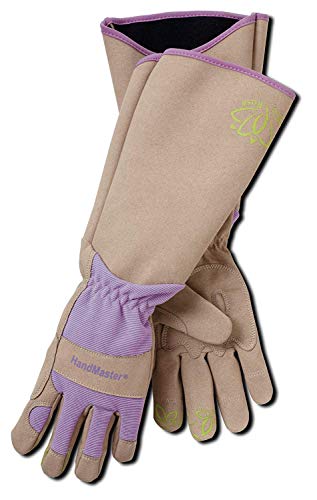 Magid Glove & Safety BE195TL Professional Rose Pruning Thorn Proof Gardening Gloves with Extra Long Forearm Protection for Women, Large, Tan & Purple