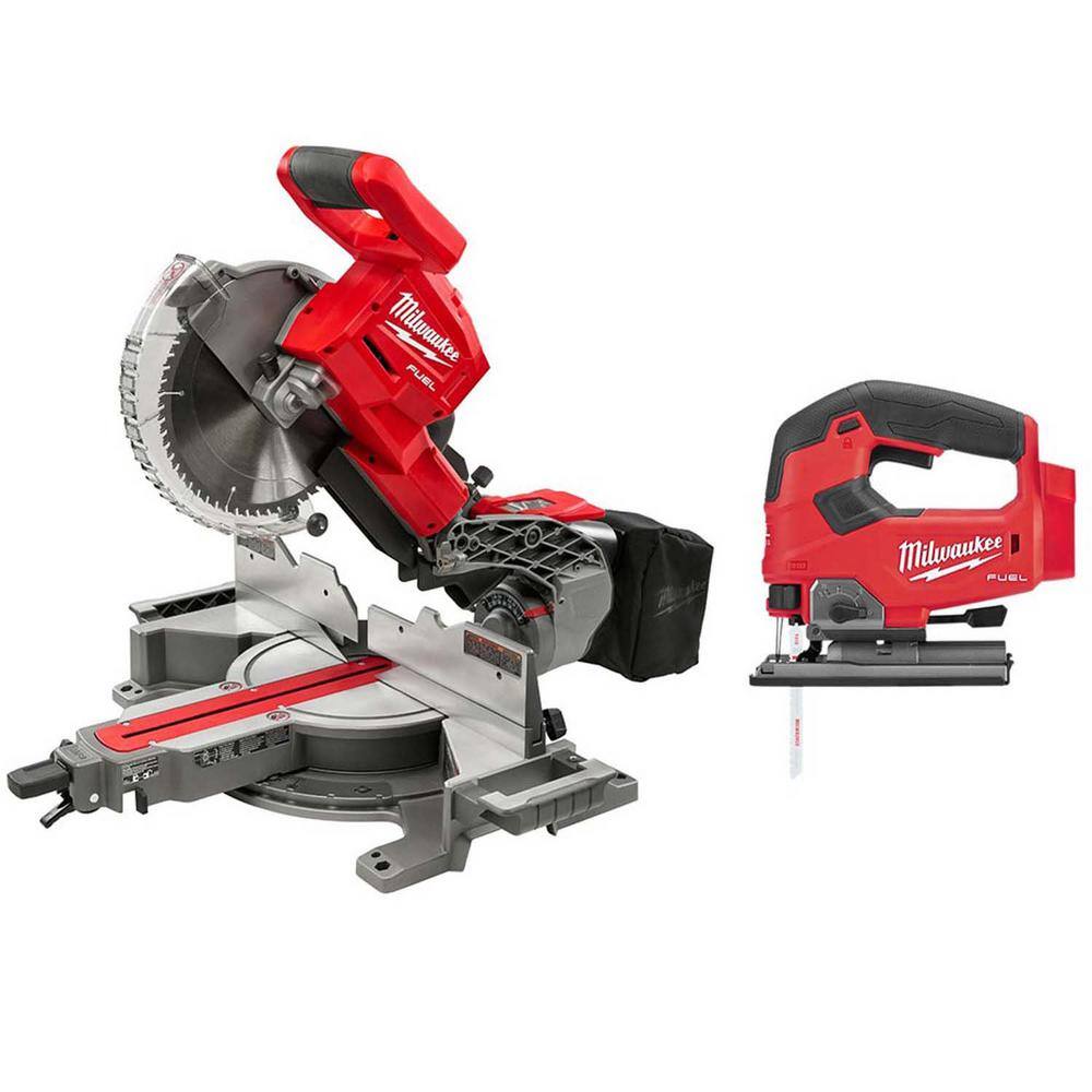 MW M18 FUEL 18V Lithium-Ion Brushless 10 in. Cordless Dual Bevel Sliding Compound Miter Saw with Jig Saw 2734-20-2737-20