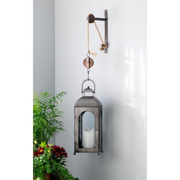 French Countryside Wall Mounted Pulley Metal And Glass Lantern