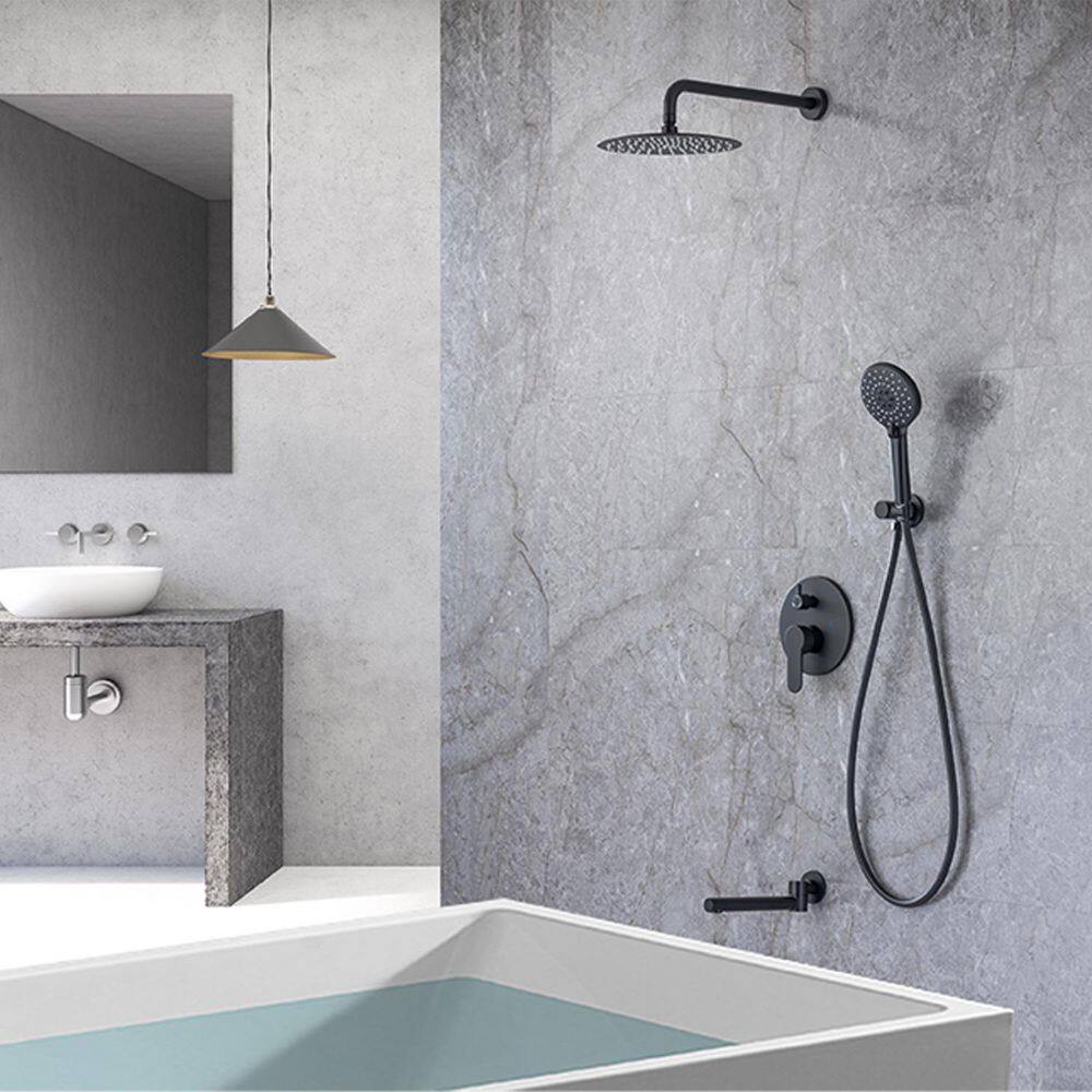 GIVING TREE Single-Handle 3-Spray Tub and Shower Faucet Combo with Hand Shower in Matte Black (Valve Included) HDYN-ZG0099