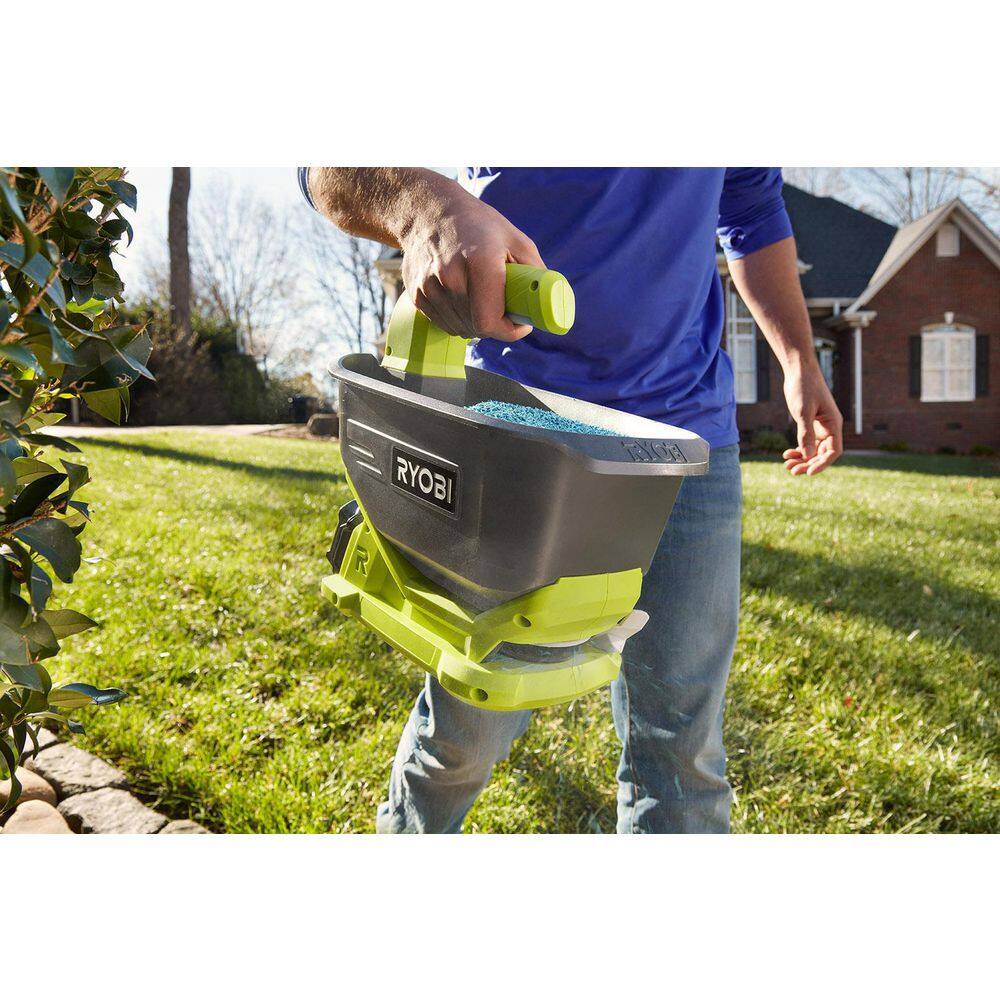 RYOBI ONE+ HP 18-Volt Brushless 14 in. Cordless Battery Cultivator Seed Spreader Two 4.0 Ah Batteries and Charger P2740-SS