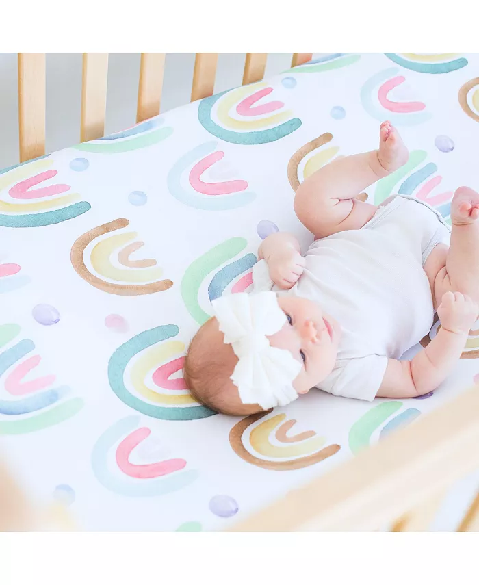 Honey Lemonade Super Soft Fitted Crib Sheet - Blue Rainbow