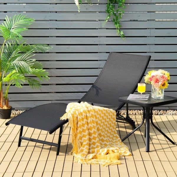 2 Pieces Patio Folding and Stackable Chaise Lounge Chair with 5-Position Adjustment-Black - 67.5