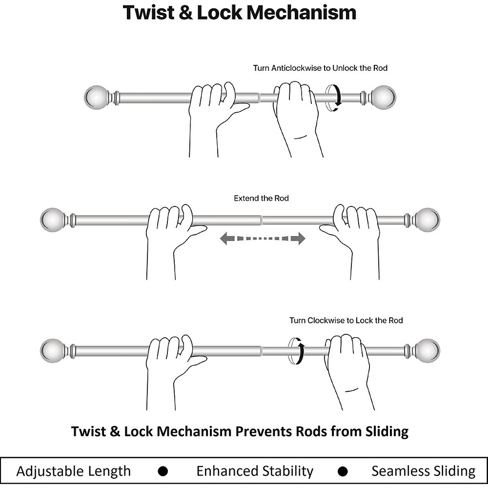 Deco Window 1 Inch Adjustable Nickel Curtain Rod for Windows   Doors Curtains with Round Finials   Brackets Set