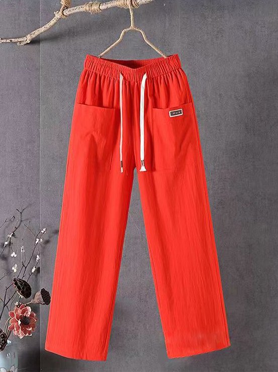 Casual Plain Cotton And Linen Pants