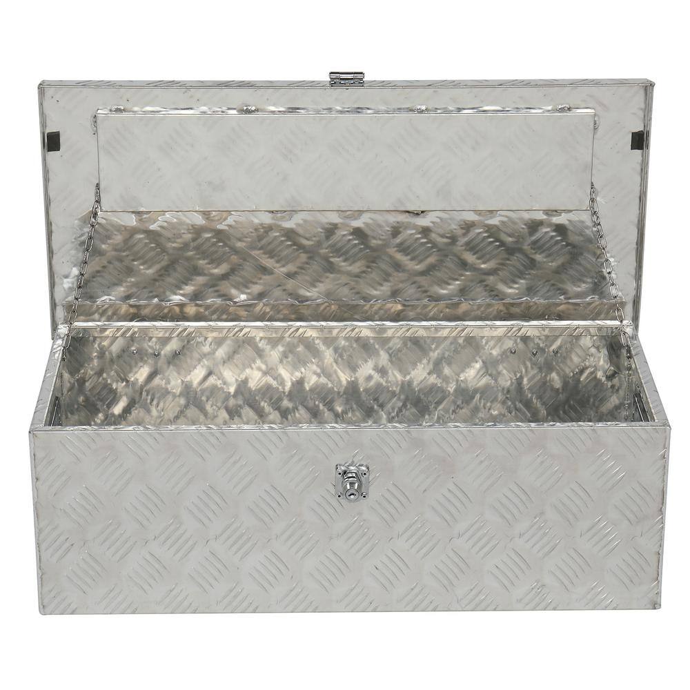 Karl home 30 in. Silver Aluminum Underbody Truck Tool Box Double RV ATV Trailer Storage Boxes with Locks Keys 664822268620