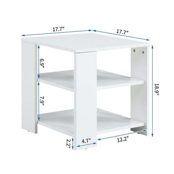 Square wooden Side Table，3-tier End Table