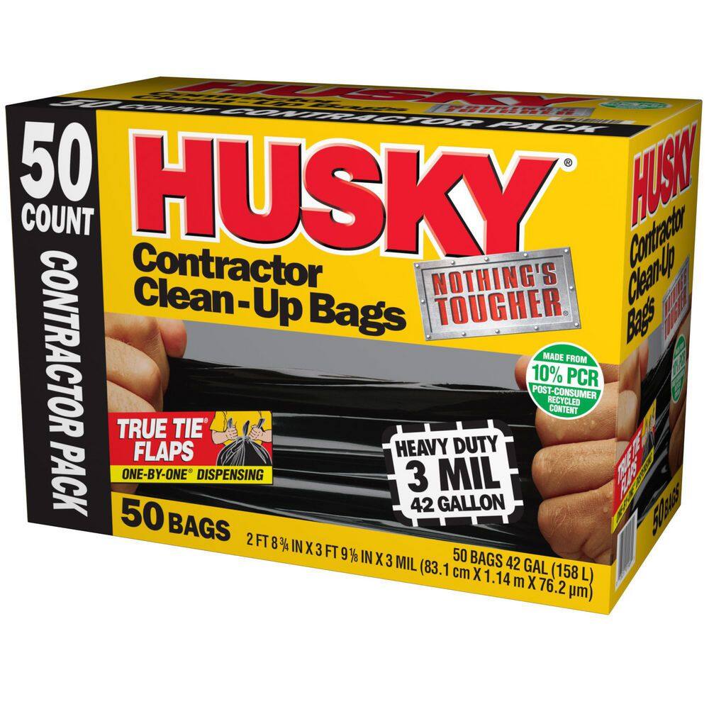 Husky 42 Gal. Heavy-Duty Contractor Clean-Up Bags with 10% PCR (50-Count) HKR42WC050B