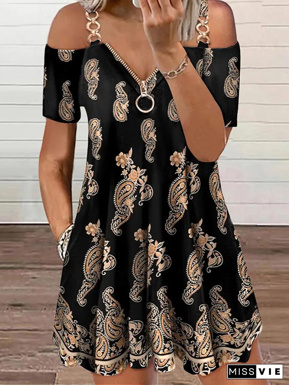 Ethnic Short sleeve V Neck Casual Dresses