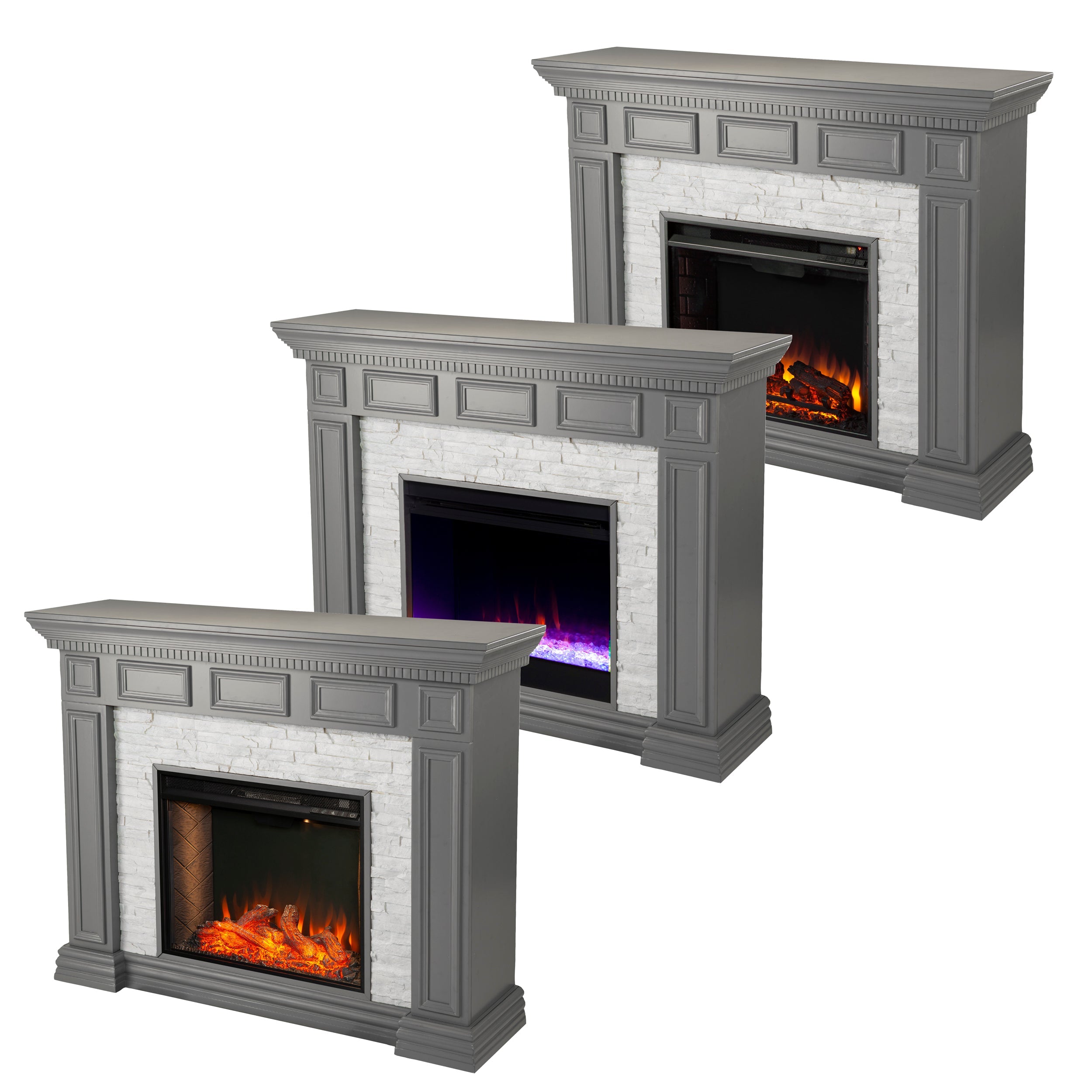 Sei Dazairee Traditional style Faux Stone Electric Fireplace in Gray W/ gray faux stone finish