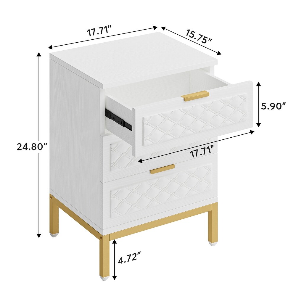 3 Drawer Nightstand  Modern Beside Table End Table with Storage Drawers and Gold Legs