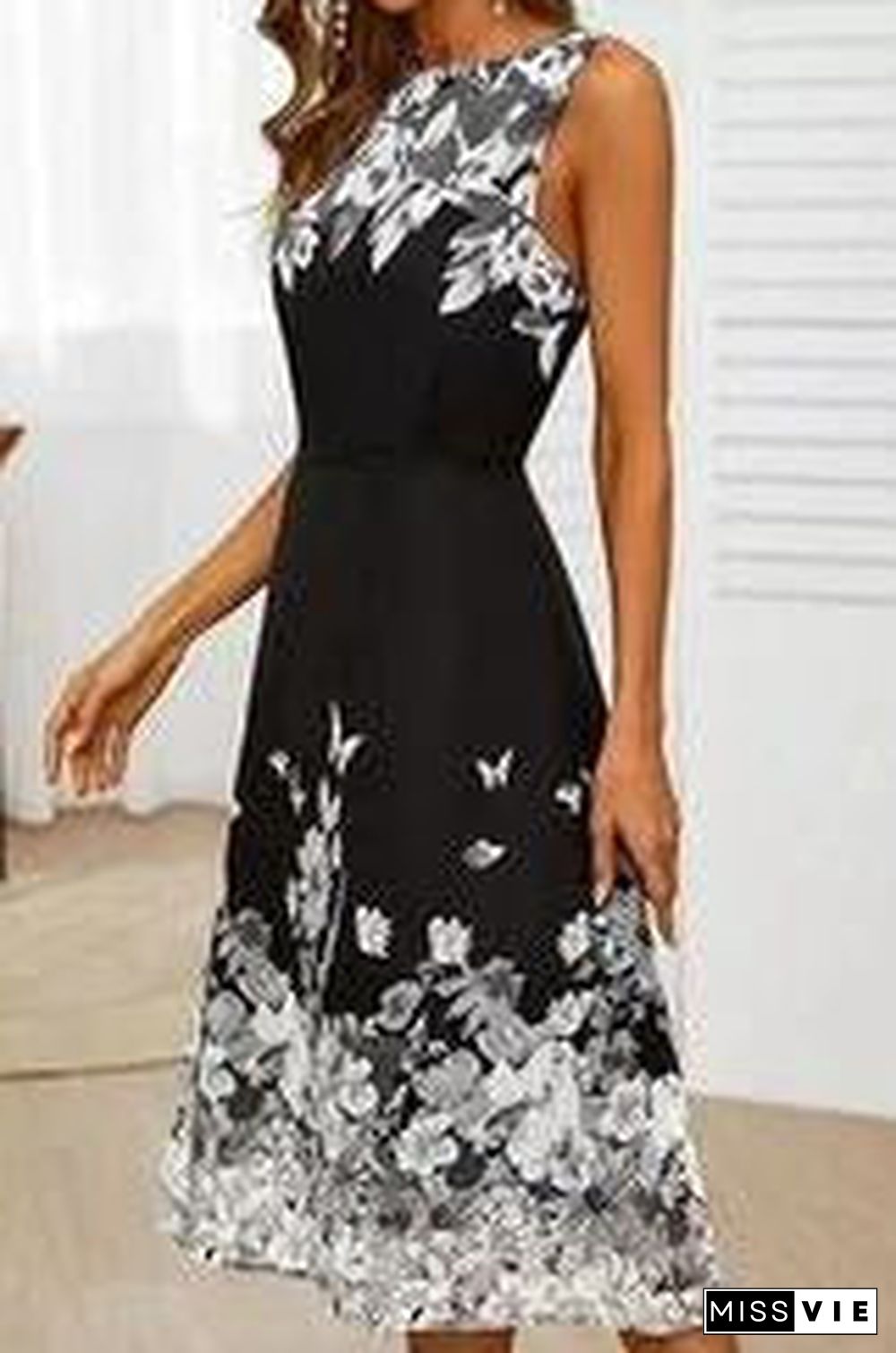 Butterfly Floral Print Sleeveless Dress