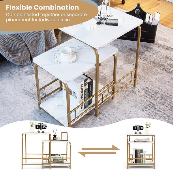 Costway 2 PCS Side End Marble Coffee Bedside Table for Living Room - See Details