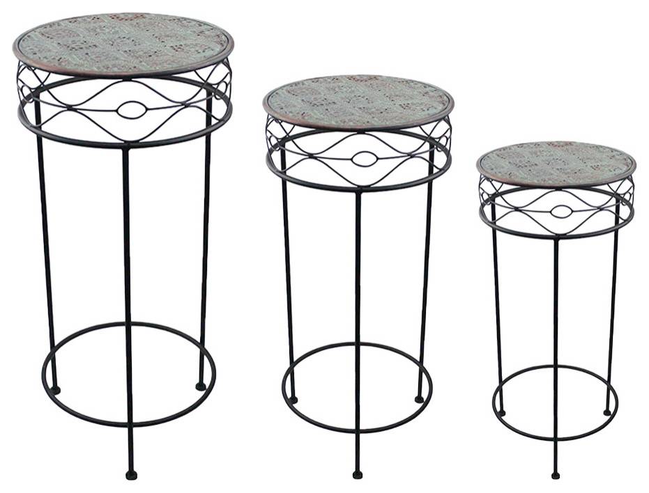 Planters Nesting Round Patina Tall Set of 3   Mediterranean   Plant Stands And Telephone Tables   by RCS Gifts  Houzz