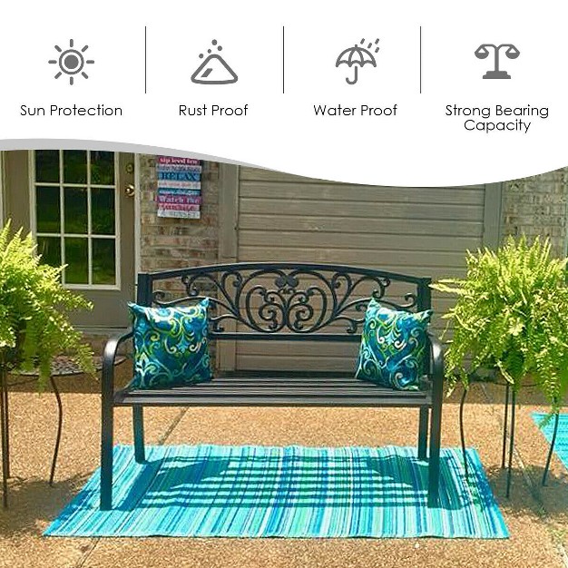 Costway 50 x27 x27 Patio Park Garden Bench Porch Chair Steel Frame Cast Iron Backrest