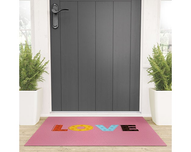 Showmemars Happy Love Typography Looped Vinyl Welcome Mat Society6