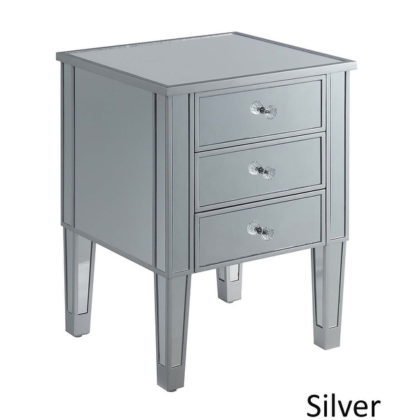 Silver Orchid Beatriz Silver 3 Drawer Mirrored End Table