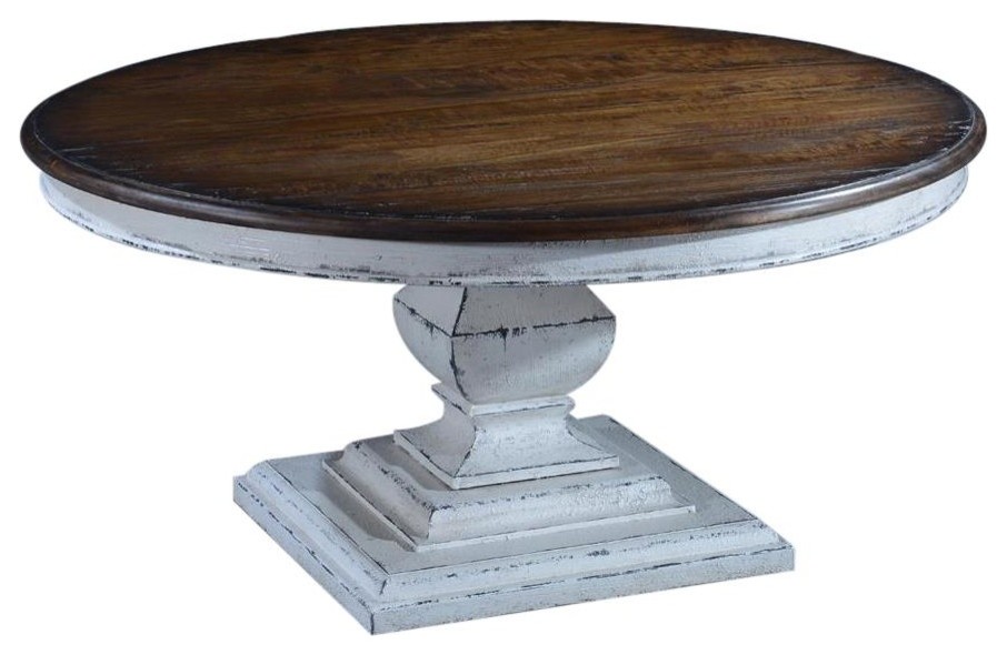 Pastry Coffee Table Antiqued White Wood Pedestal Rustic Pecan Round   French Country   Coffee Tables   by EuroLuxHome  Houzz