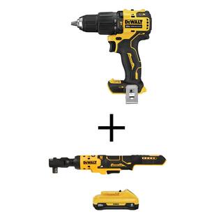 DW ATOMIC 20V MAX Cordless Brushless Compact 12 in. Hammer Drill ATOMIC 20V 12 in. Ratchet  20V Compact 4.0Ah Battery DCD709BW512B240