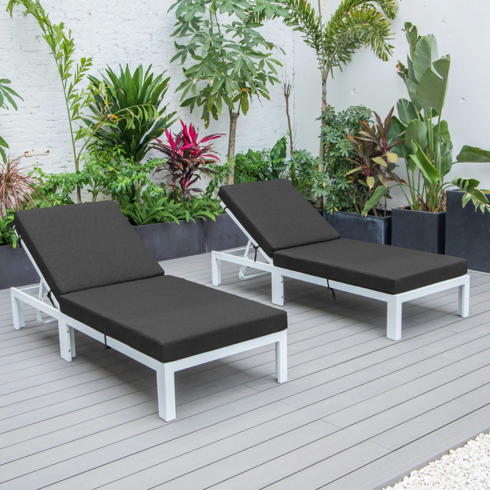 Leisuremod Chelsea Outdoor White Lounge Chair With Cushions  Set of 2  Black   Contemporary   Outdoor Chaise Lounges   by Timeout PRO  Houzz