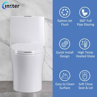 INSTER 1-piece 1.11.6 GPF Top Dual Flush Oval Elongated Toilet in White Seat Included HDDZYNTL0006