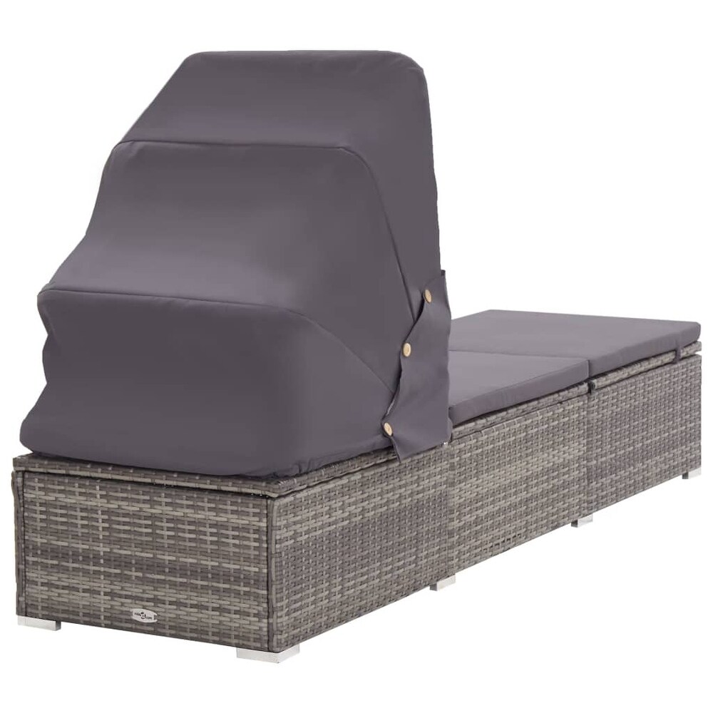 vidaXL Sun Lounger with Canopy and Cushion Poly Rattan Gray