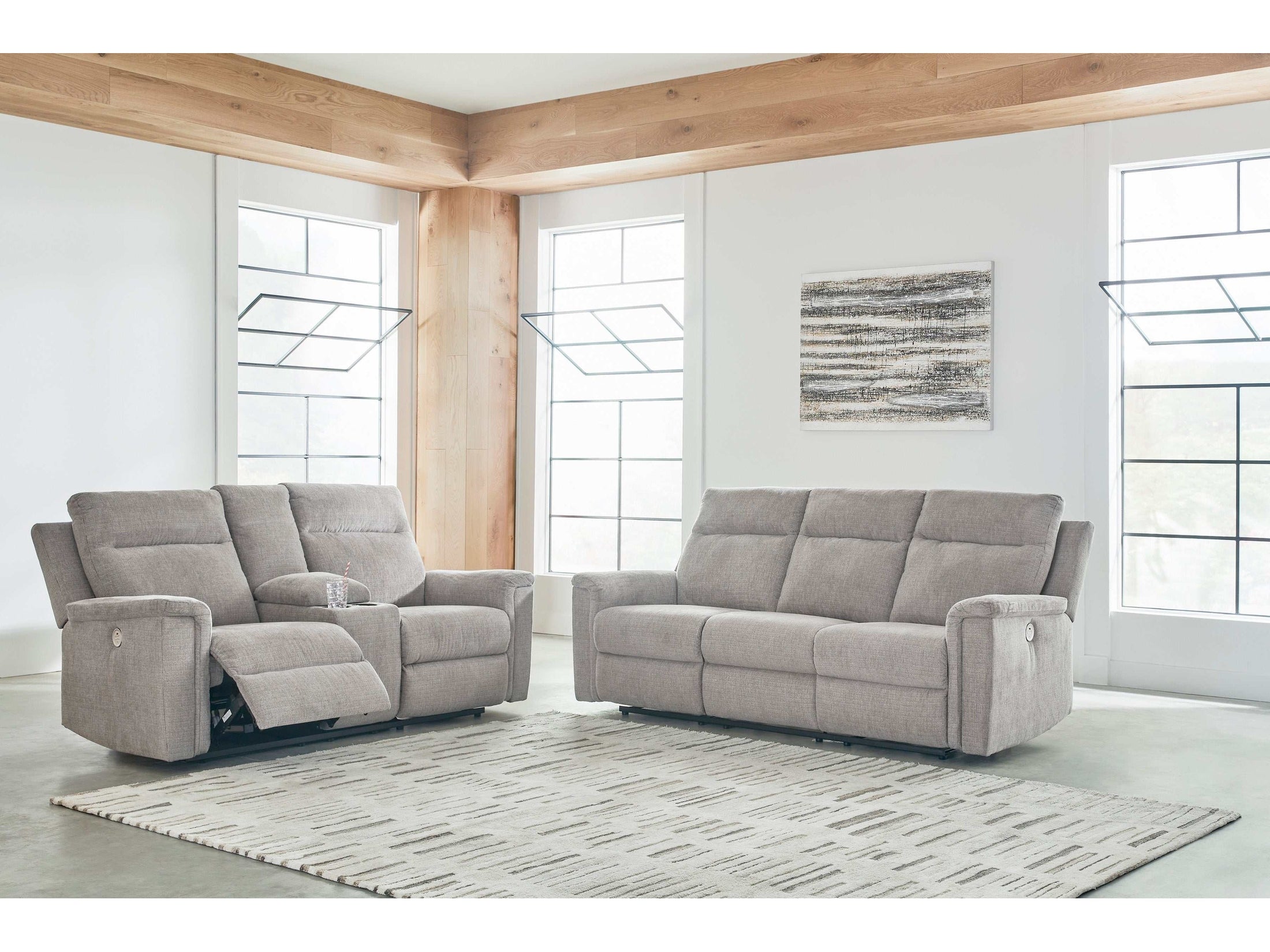 (Online Special Price) Barnsana Ash Micro Chenille Power Reclining Living Room Set / 2pc