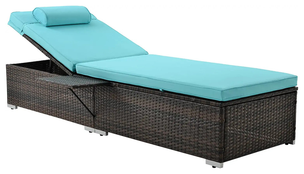 2 Pack Outdoor Chaise Lounge  Blue Cushioned Seat  amp5 Positions Adjustable Back   Tropical   Outdoor Lounge Sets   by Decor Love  Houzz