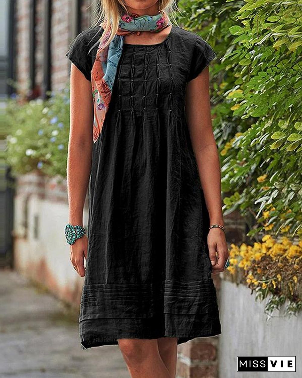 Vintage Casual Solid Linen Women Dresses