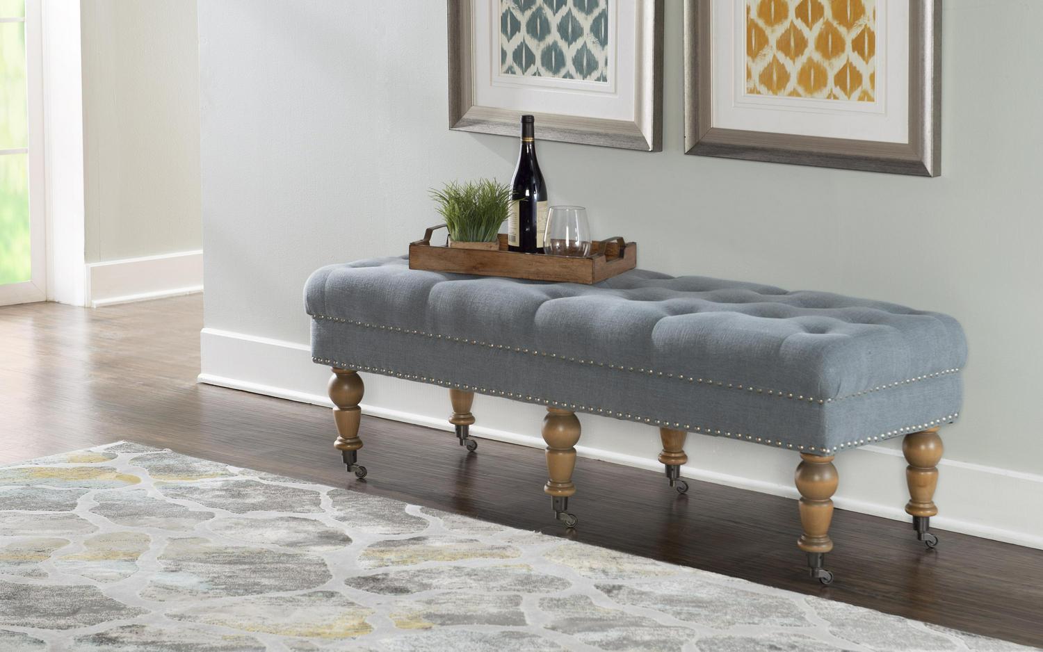 Linon Isabelle Linen Tufted Bench Multiple Sizes and Colors  Crowdfused