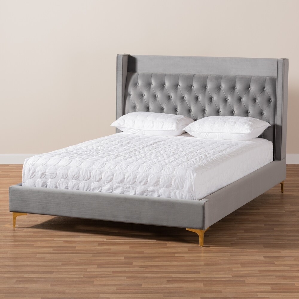 Contemporary Velvet Upholstered Tufted Glam Platform Bed