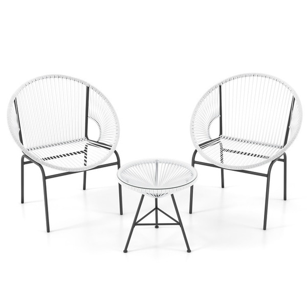 3PCS Patio Acapulco Furniture Bistro Set with Glass Table