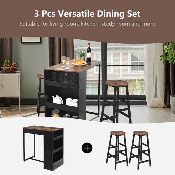 3 Pieces Bar Table Set with Storage - 36