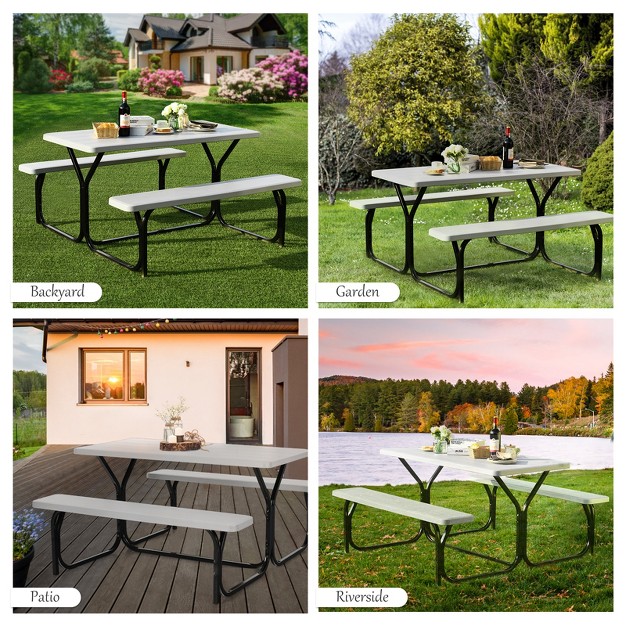 Costway Picnic Table Bench Set Outdoor Backyard Patio Garden Party Dining All Weather White