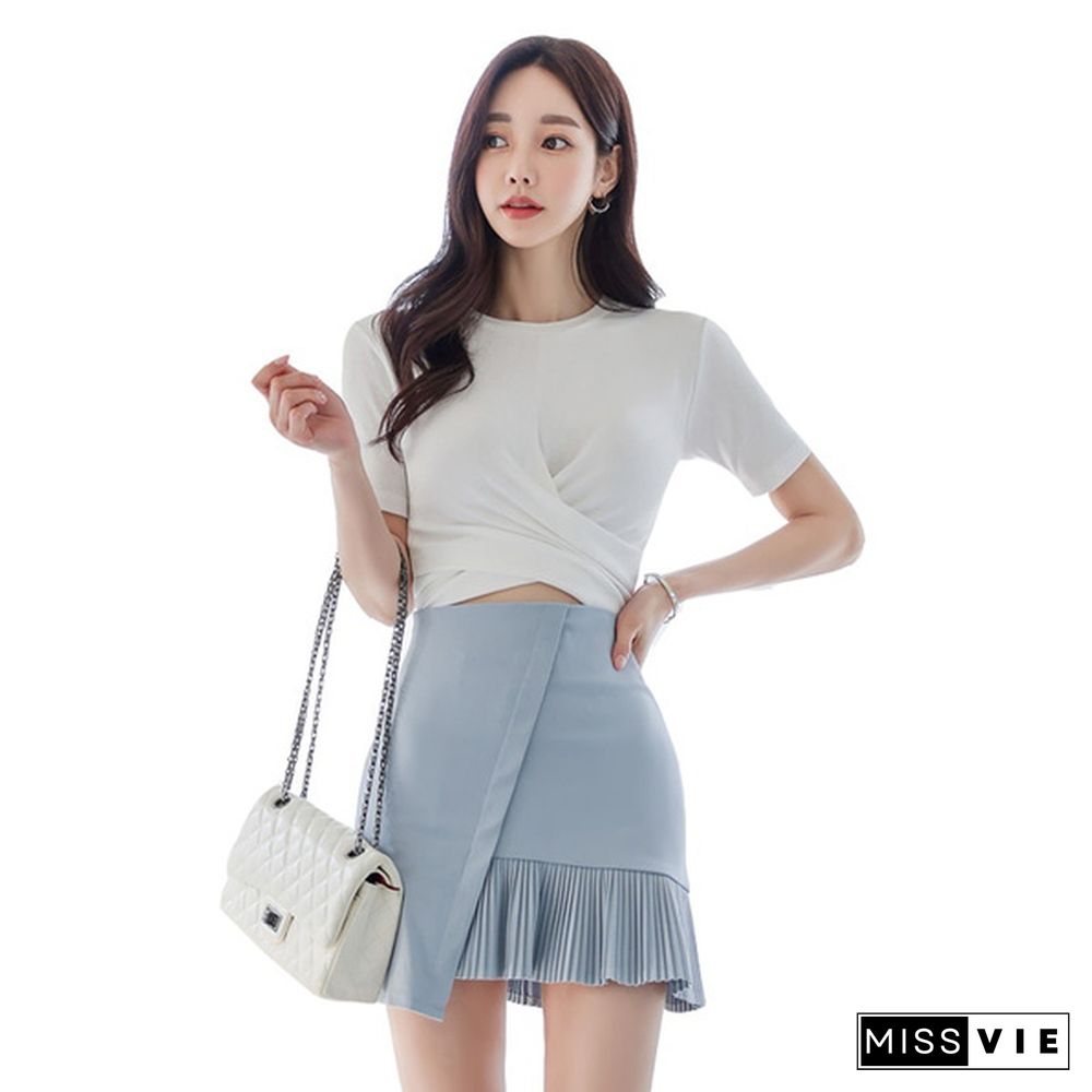 Women's Outfits Skirt Two Piece Set Summer New Office Lady Fashion White Cotton Short Sleeve Tshirt + Slim Mini Skirt Suits