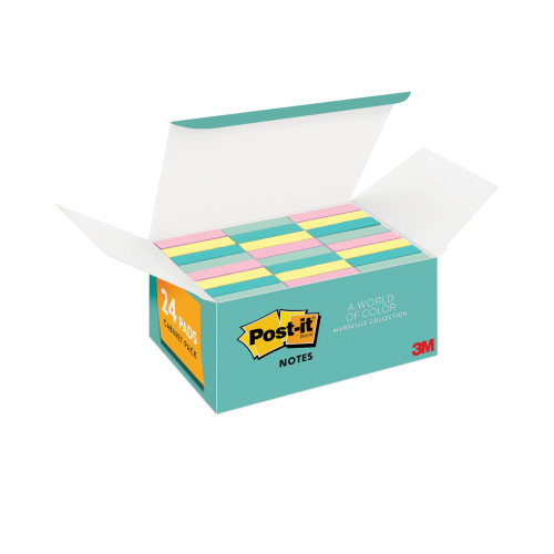 Post-it Original Pads in Marseille Colors， Value Pack， 1 3/8 x 1 7/8， 100-Sheet， 24/Pack (65324APVAD)