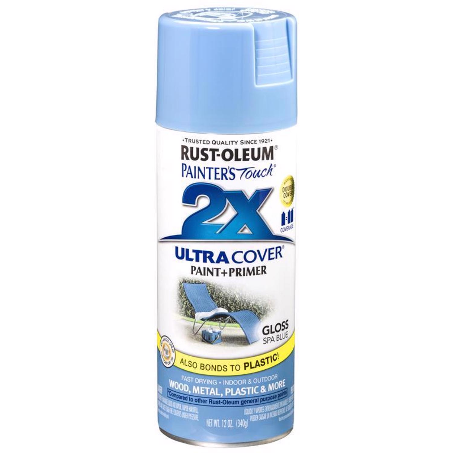 Rust-Oleum Painter\u0027s Touch 2X Ultra Cover Gloss Spa Blue Paint+Primer Spray Paint 12 oz