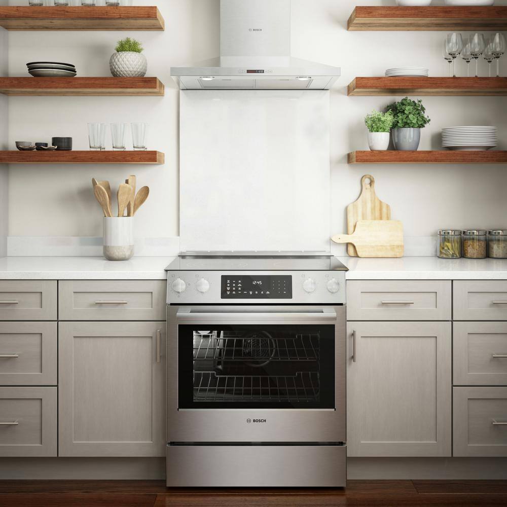 Bosch Benchmark Benchmark Series 30 in. 4.6 cu. ft. Slide-In Electric Range with Self Cleaning Convection Oven in Stainless Steel HEIP056U